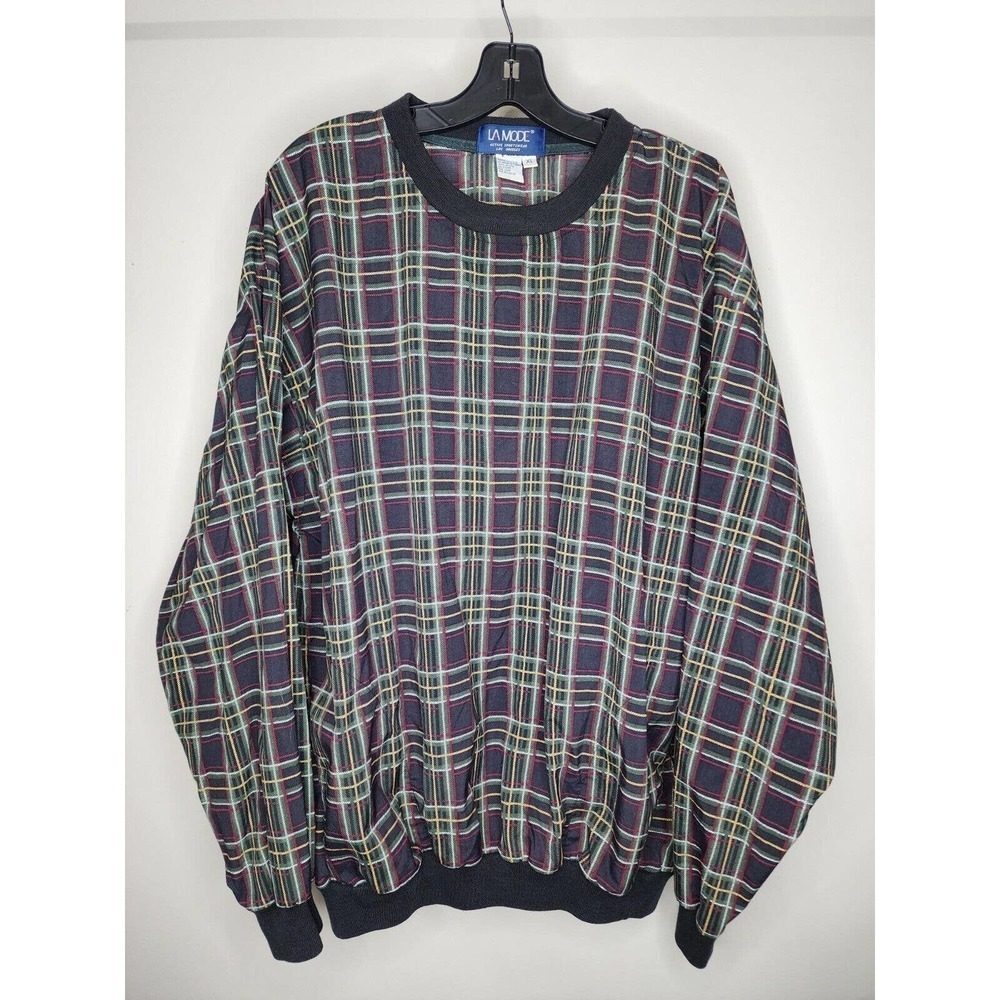 VTG 90s La Mode Mens Large Long Sleeve Plaid Nylon Pullover Golf Jacket Men's XL